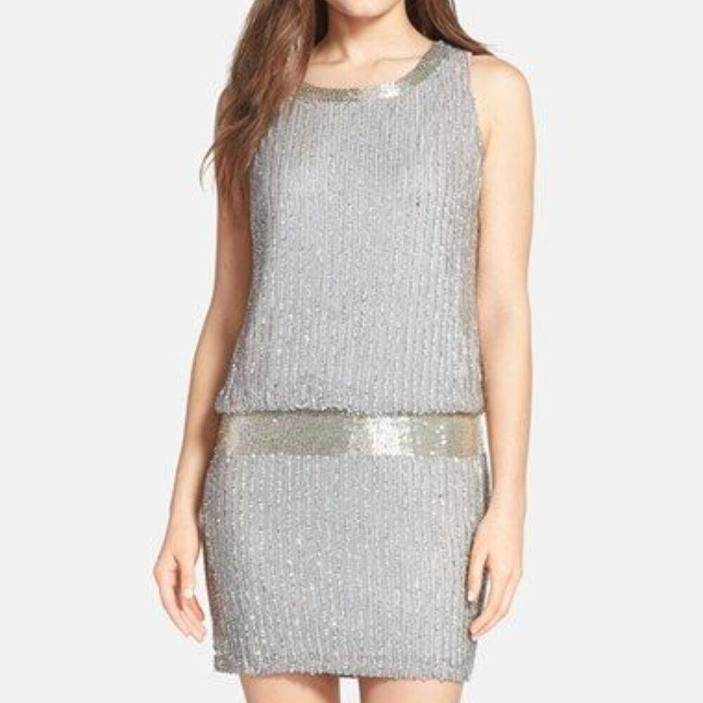 Adrianna‎ Papell Silver Sequin Sleeveless Flapper Party  Dress Size 6